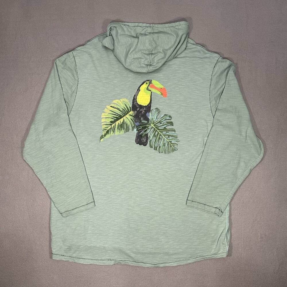 Tommy Bahama 3XLT Hooded Long Sleeve Shirt Green Toucan Graphic Organic Cotton